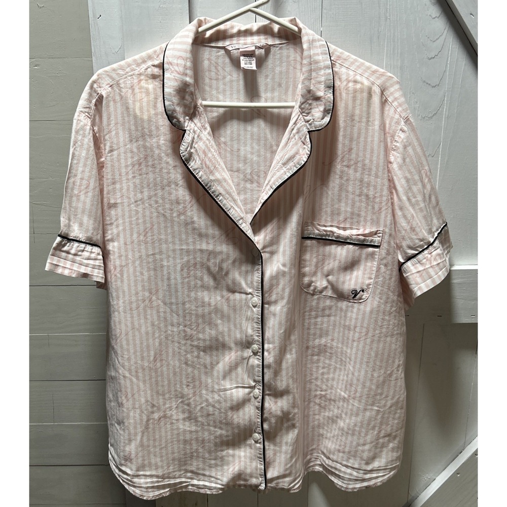 Victoria's Secret Pajama Top Pink and White Stripe Women's Size L
